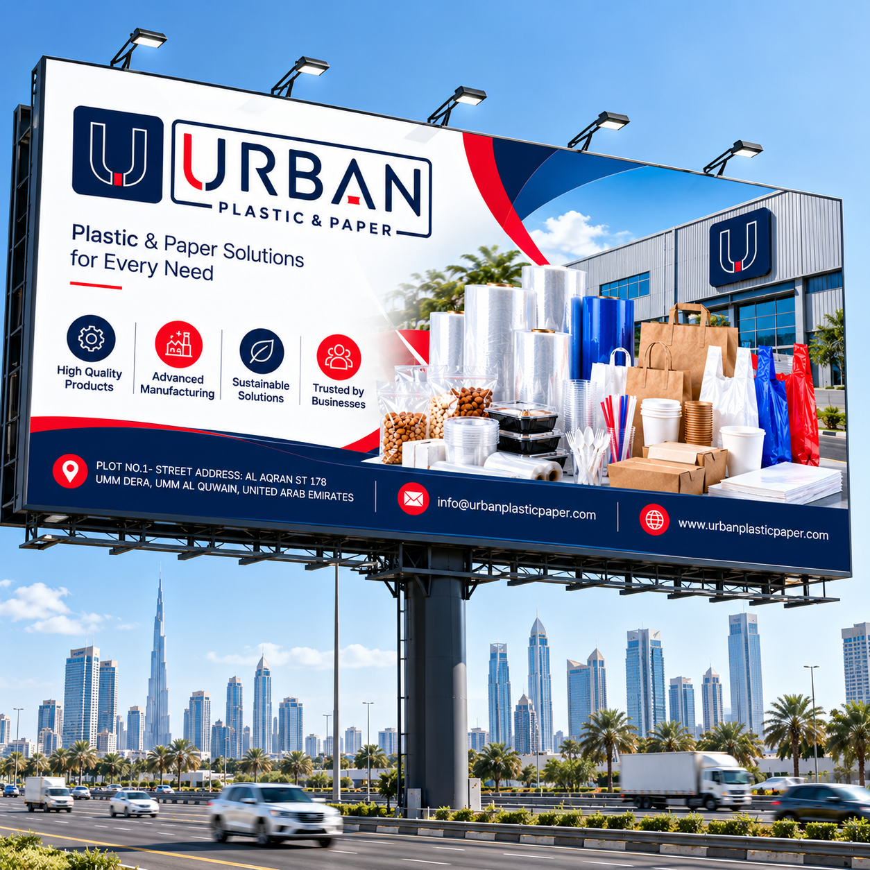 Urban Plastic and Paper billboard displaying the company product range