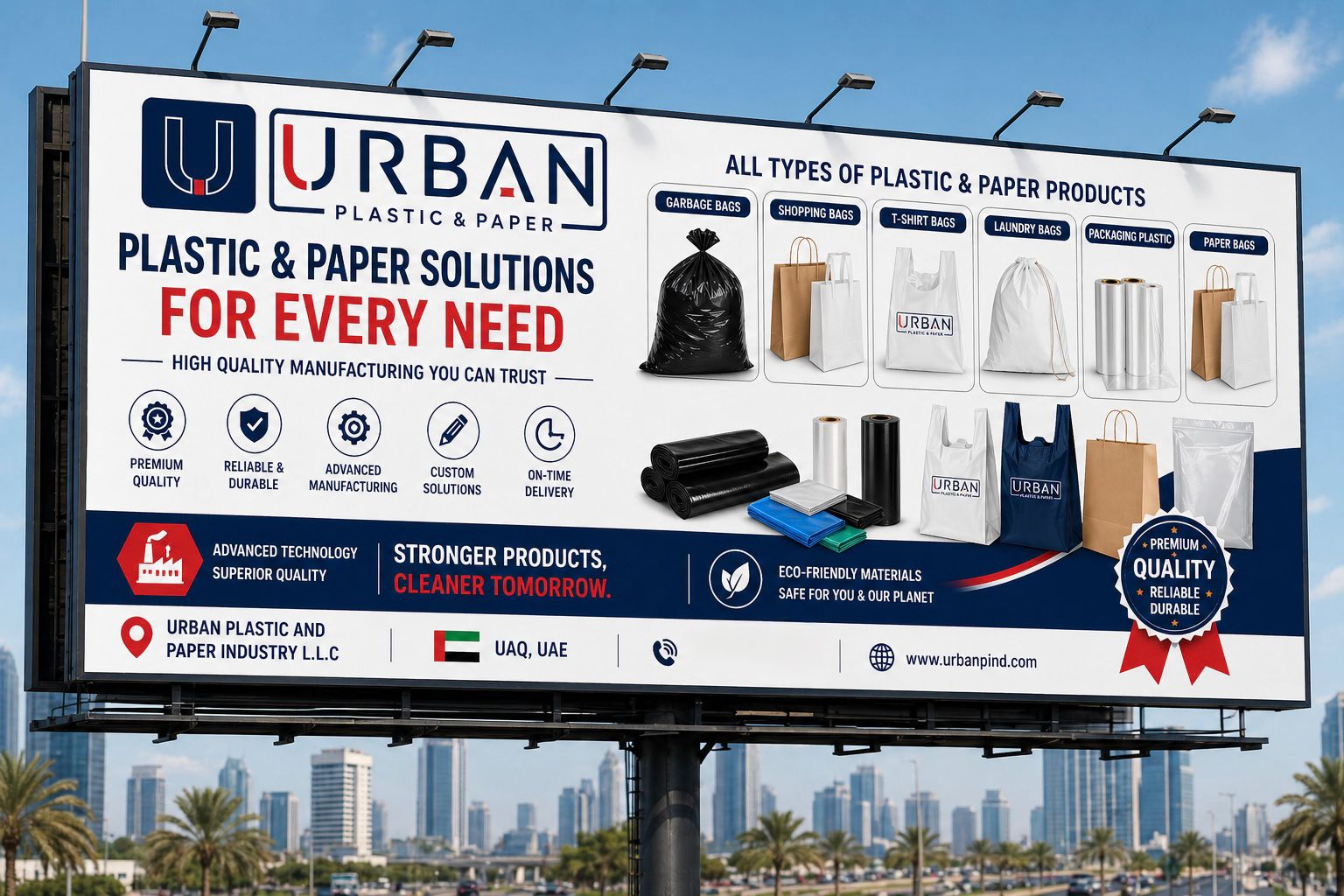 Urban Plastic and Paper billboard displaying the company product range
